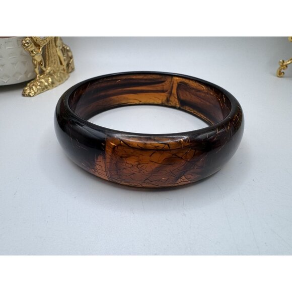 Vintage Lucite Bracelet Bangle Amber and Rootbeer Marble 8.1/4” - Picture 1 of 10